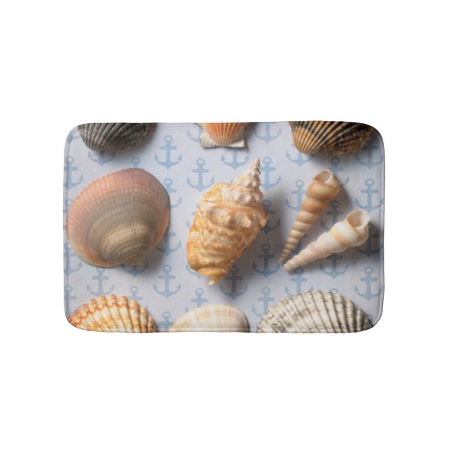 Seashells auf Anker-Hintergrund Badematte (Vorderseite)
