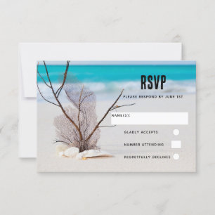 Seashells auf einer Hochzeit am Sandy Beach Foto RSVP Karte
