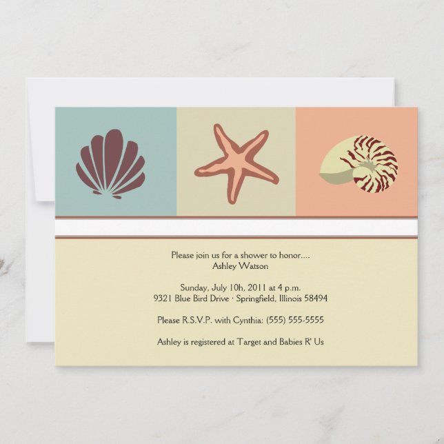 Seashells-Babyparty Einladung (Vorderseite)
