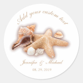 Seashells Beach Hochzeit in Urlaubsort Custom Runder Aufkleber