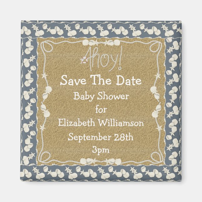 Seashells & Beach Save the Date Babydusche Magnet (Vorne)