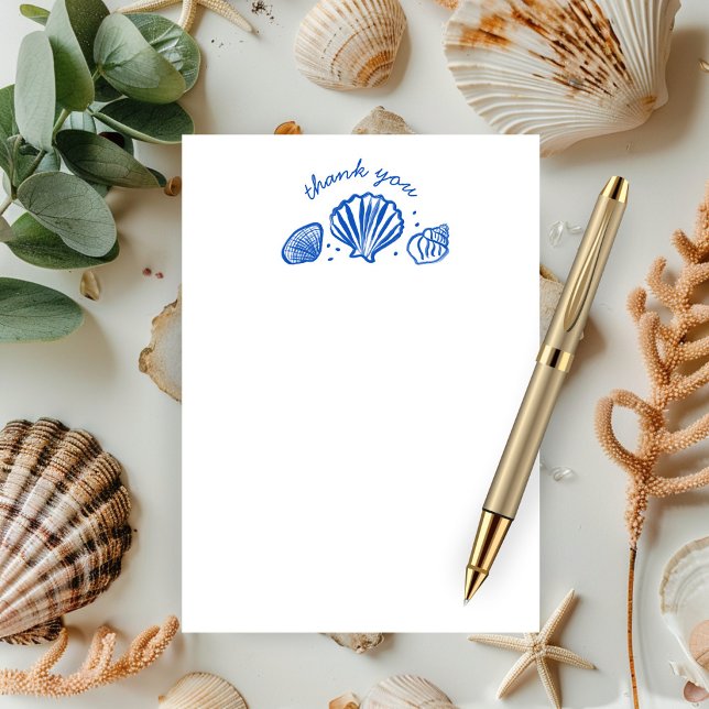 Seashells Beach Wedding Blue White CUSTOM Dankeskarte (Seashells Beach Wedding Blue White CUSTOM Thank You Note Card
)