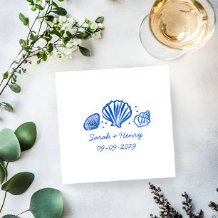 Seashells Beach Wedding Blue White CUSTOM Serviette