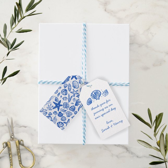 Seashells Beach Wedding Blue White Niedlich Seasid Geschenkanhänger (Seashells Beach Wedding Blue White Cute Seaside Gift Tags
)