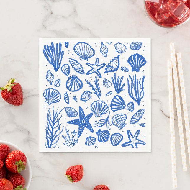 Seashells Beach Wedding Blue White Niedlich Seasid Serviette (Beispiel)