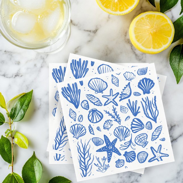 Seashells Beach Wedding Blue White Niedlich Seasid Serviette (Seashells Beach Wedding Blue White Cute Seaside Napkins
)