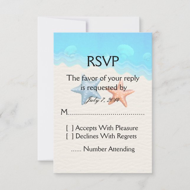 Seashells Beach Wedding RSVP Karte (Vorderseite)