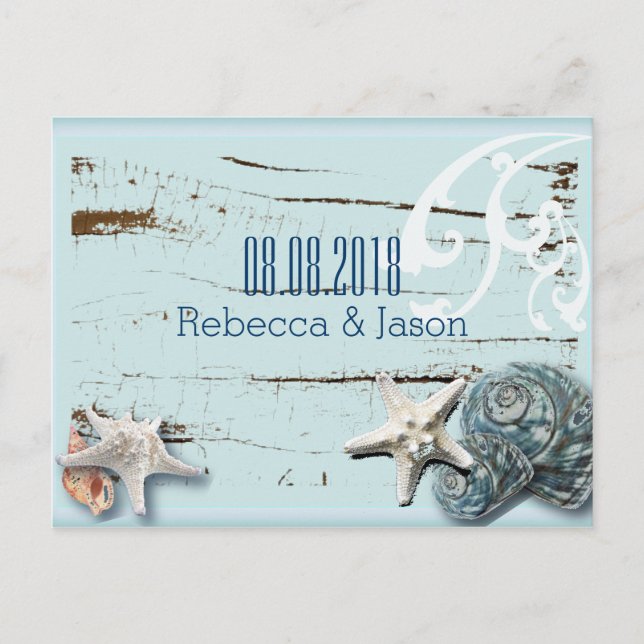 SeaShells Beach Wedding Save the Date Ankündigungspostkarte (Vorderseite)