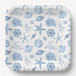 Seashells Blue Watercolor Seashore Pappteller