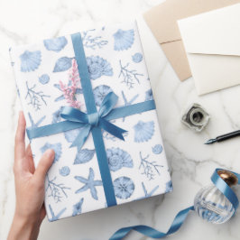 Seashells Blue Watercolor Seashore Party Geschenkpapier