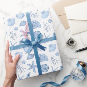 Seashells Blue Watercolor Seashore Party Geschenkpapier