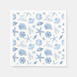Seashells Blue Watercolor Seashore Party Serviette