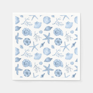 Seashells Blue Watercolor Seashore Party Serviette