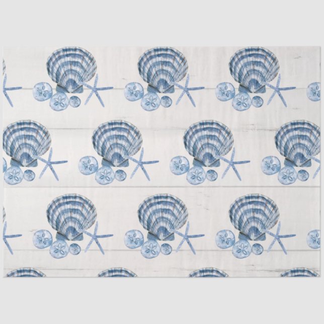 Seashells Blue White Wood T Seidenpapier (Vorderseite)