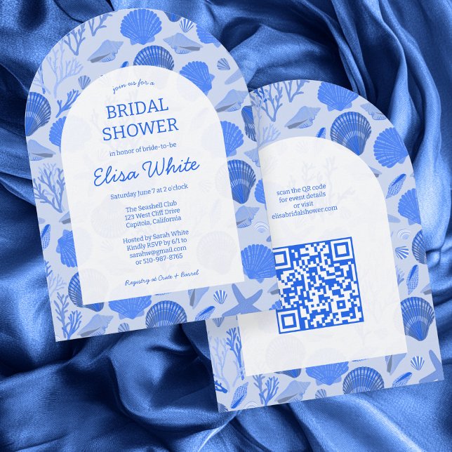Seashells Brautparty Chic Beach CUSTOM QR Arch Einladung (Seashells Bridal Shower Chic Beach CUSTOM QR Arch Invitation
)