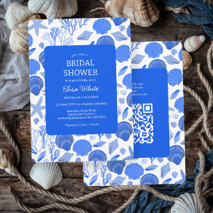 Seashells Brautparty Chic Blue Beach CUSTOM QR Einladung