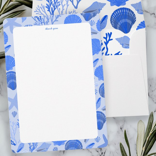 Seashells Brautparty Elegante Blue Beach CUSTOM Dankeskarte (Seashells Bridal Shower Elegant Blue Beach CUSTOM Thank You Card
)