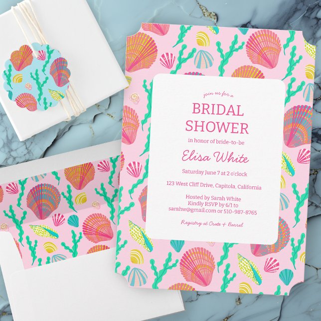 Seashells Brautparty Elegante Feminine CUSTOM Einladung (Seashells Bridal Shower Elegant Feminine CUSTOM Invitation
)