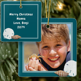 Seashells Christmas Foto Ornament Sea Blue
