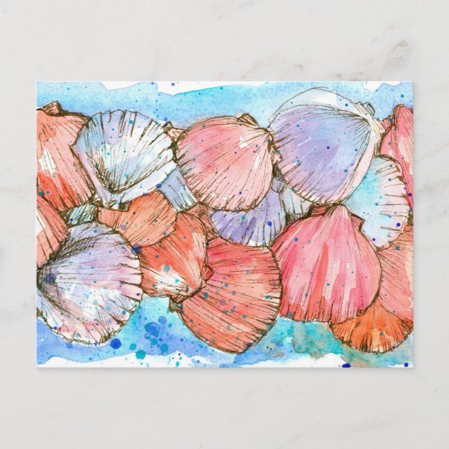 Seashells Clam Muschel Ocean Beach Spatter Postkarte (Vorderseite)