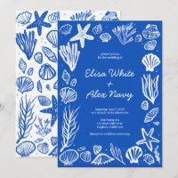 Seashells Frame Beach Wedding Blue CUSTOM