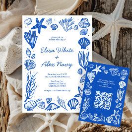Seashells Frame Beach Wedding CUSTOM QR Code Begleitkarte