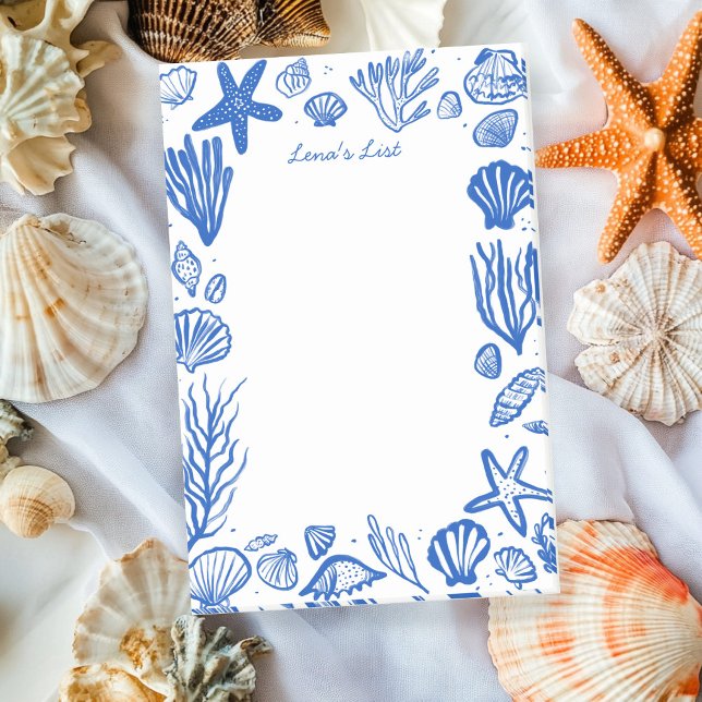 Seashells Frame Blue Beach INDIVIDUELLE NAME Post-it Klebezettel (Seashells Frame Blue Beach CUSTOM NAME Post-it Notes
)