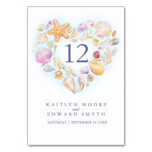 Seashells Herz Aquarell Hochzeit Brauch Tischnummer