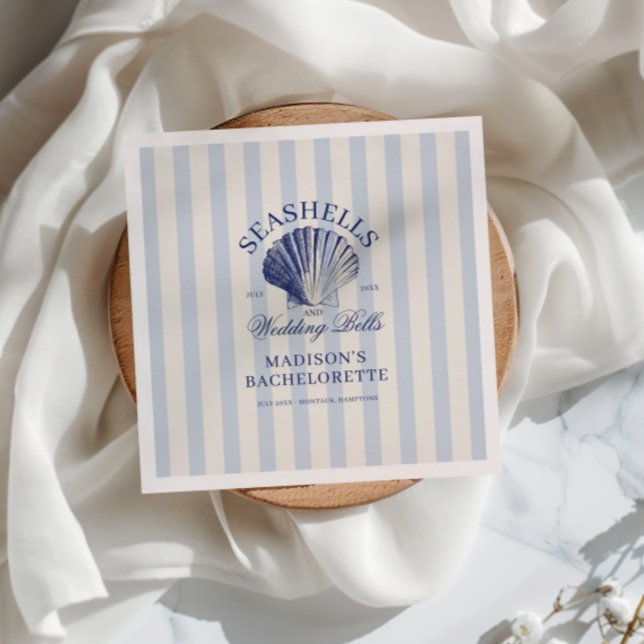 Seashells & Hochzeitsglocken Bachelorette gestreif Serviette (Von Creator hochgeladen)