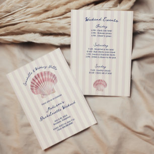 Seashells & Hochzeitsglocken Pink Navy Bachelorett Einladung