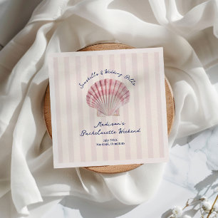 Seashells & Hochzeitsglocken Pink Navy Bachelorett Serviette