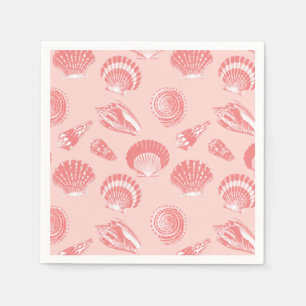 Seashells - korallenrotes rosa und Weiß Serviette