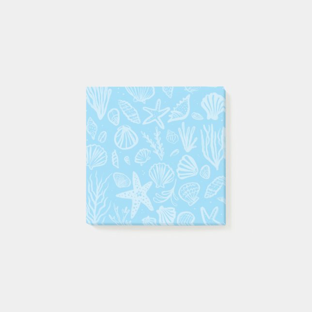 Seashells Light Blue Beach Muscheln Ocean Post-it Klebezettel (Vorderseite)