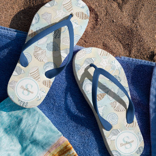 Seashells Monogram Name Coasttern Muster Flip Flops