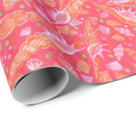 Seashells Muscheln Mollusk Nautic Pattern Red Geschenkpapier