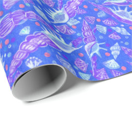 Seashells Muscheln Nautical Pattern Blau Geschenkpapier
