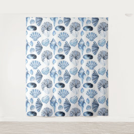 Seashells Muster in Blue Beach House Wandteppich