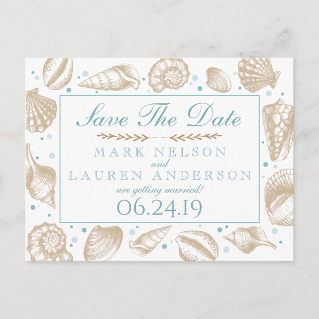 Seashells Nautical Beach Wedding | Save The Date Ankündigungspostkarte (Vorderseite)