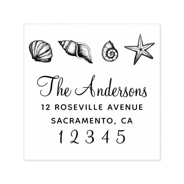 Seashells Nautical Family Name Rücksendeadresse Permastempel (Design)