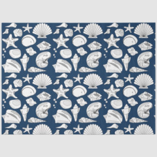 Seashells Nautical Navy Blue Decoupage Seidenpapier
