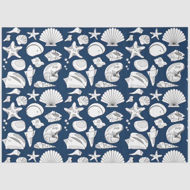 Seashells Nautical Navy Blue Decoupage Seidenpapier (Vorderseite)