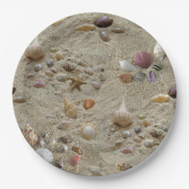 Seashells Nestled in Beach Sand Pappteller