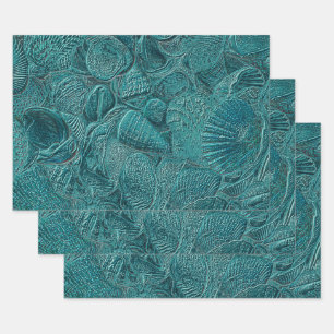 Seashells Ocean Beach Aquamarin Metallic Style Geschenkpapier Set