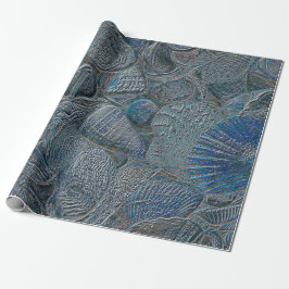 Seashells Ocean Beach Blue Metallic Decoupage Geschenkpapier