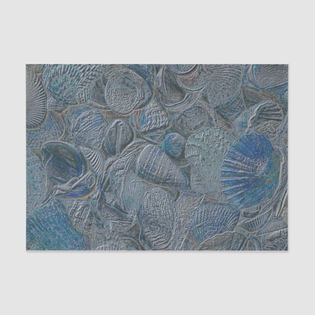 Seashells Ocean Beach Blue Metallic Decoupage Seidenpapier (Vorderseite)