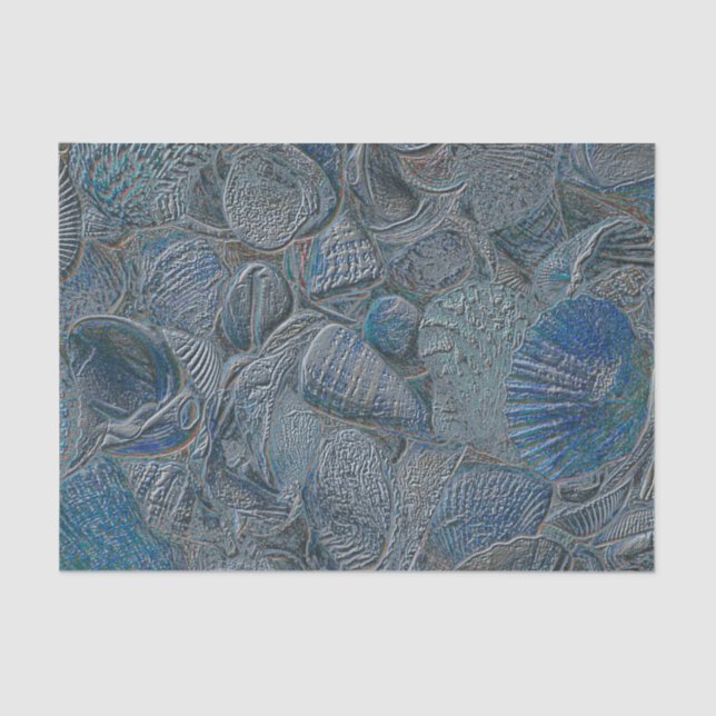 Seashells Ocean Beach Blue Metallic Decoupage Seidenpapier (Vorderseite)