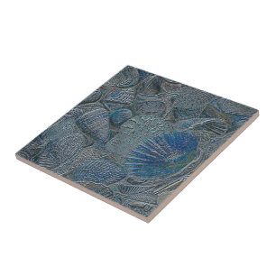 Seashells Ocean Beach Blue Nautical Metallic Fliese