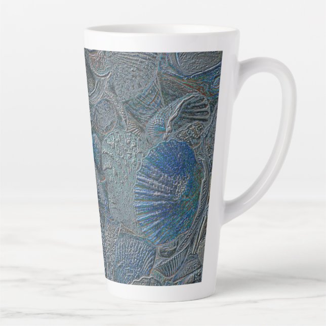 Seashells Ocean Beach Blue Nautical Metallic Milchtasse (Rechts)