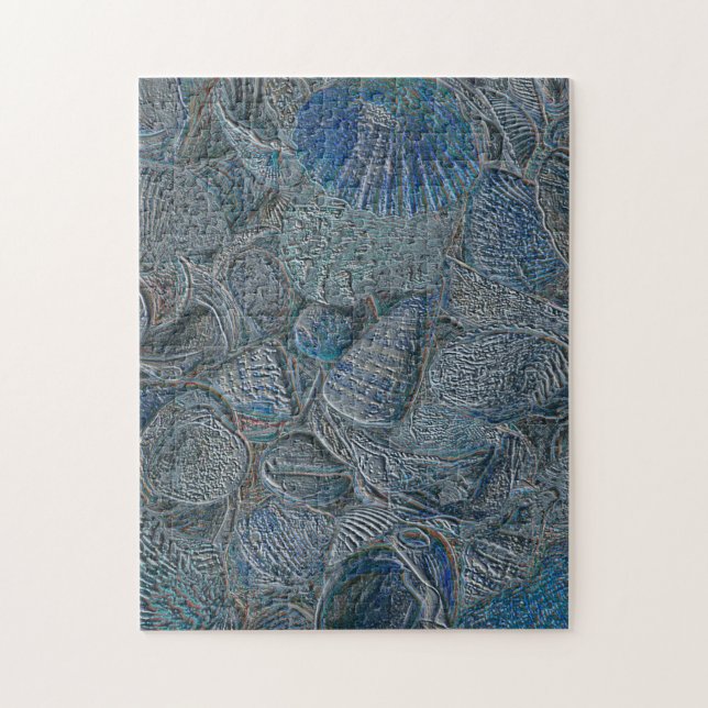 Seashells Ocean Beach Blue Nautical Metallic Puzzle (Vertikal)