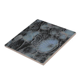 Seashells Ocean Beach Pastel Blue Black Nautical Fliese
